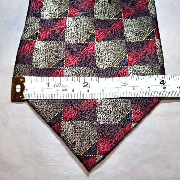 Gasparo "Extra Long" 💯 Silk Designer Necktie 65"x4" Burgundy/Silver/Black Plaid - Picture 8 of 9
